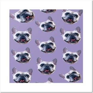 1980s light purple puppy dog pattern french bulldog Posters and Art